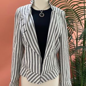ZARA Grey and Cream Striped Linen Jacket